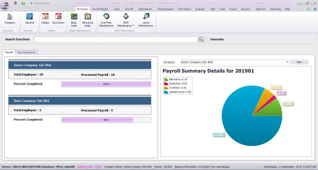 s screenshot of displaying the chart for payroll summary details