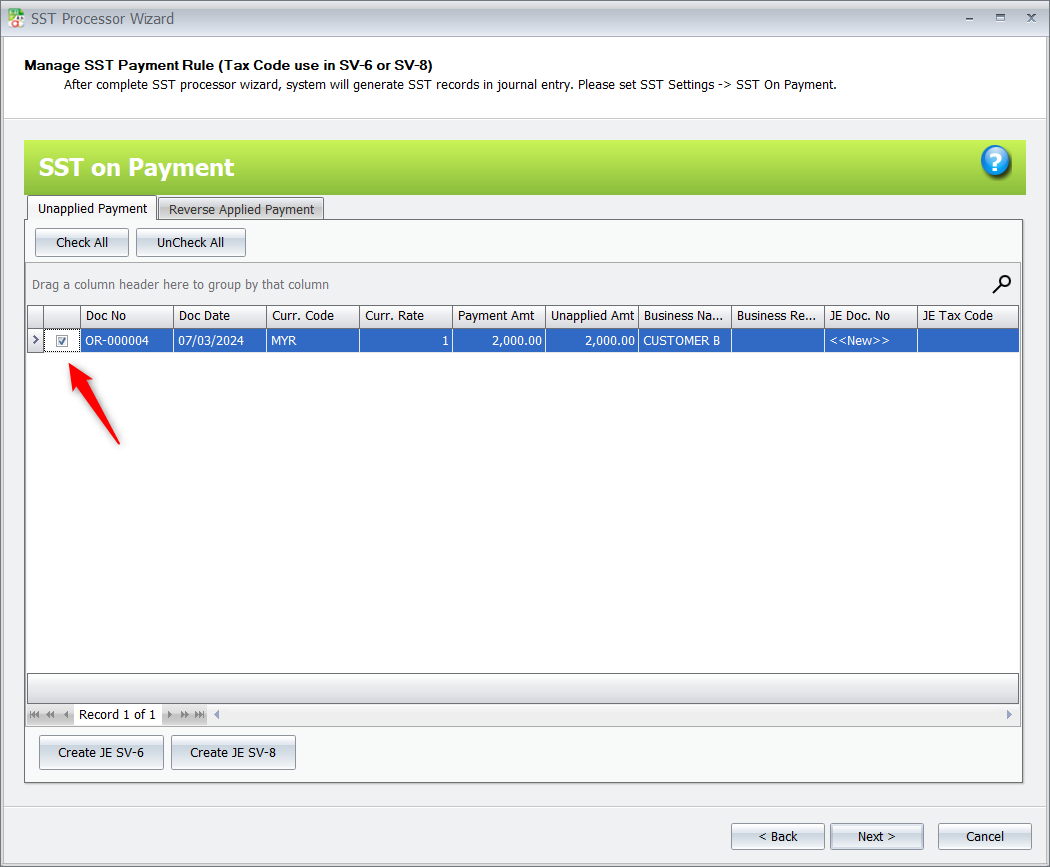 2.1. perform sst on payment by tick the document