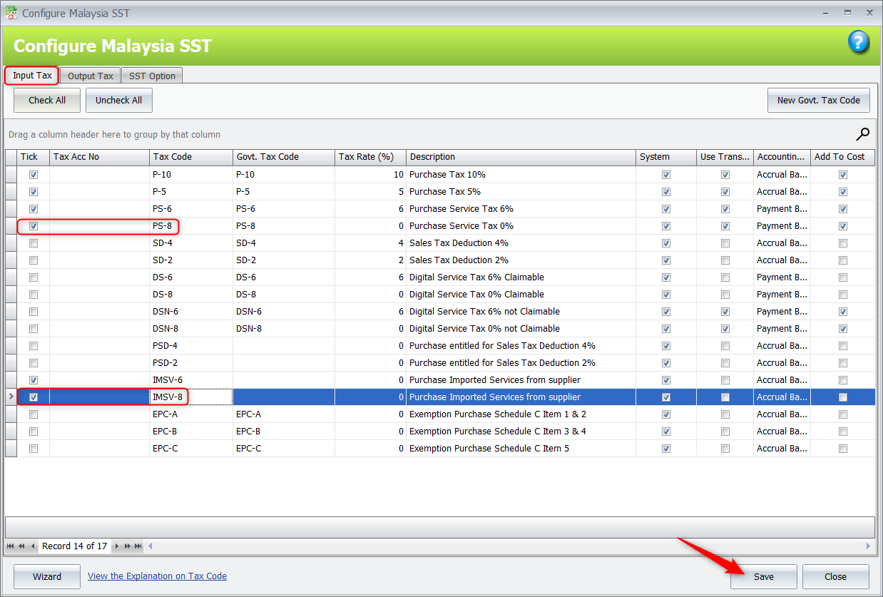 3.0 configure Malaysia SST insert