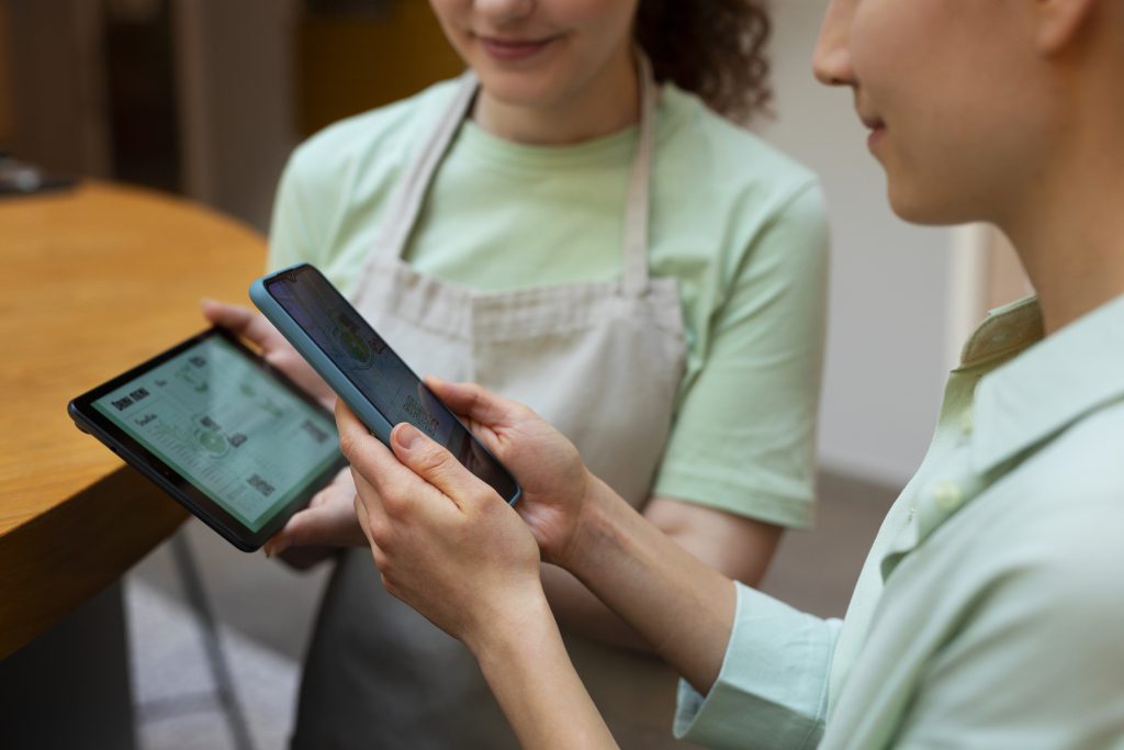 AutoCount PalmPOS in use at a retail store.